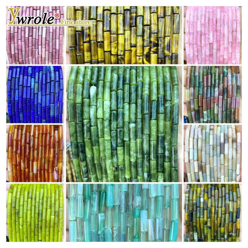Crimp Bead Tube - 4x13mm Buis Natuursteen Jade Turquoise Kristal