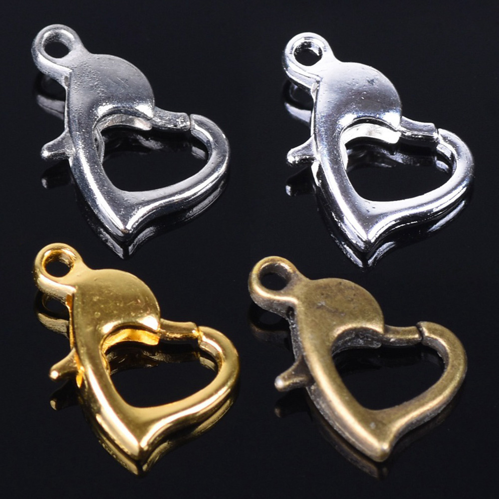 Lobster Clasp Silver - 30Pcs 12X8Mm Goud/Zilver/Brons Kleur Metal Heart