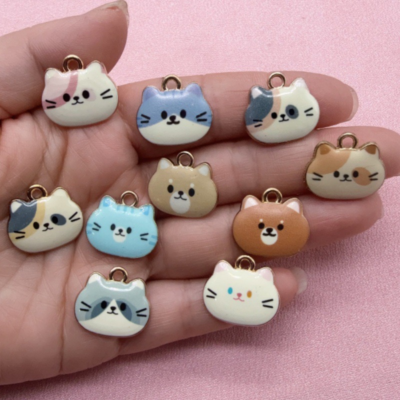 Jewelry Making Factory - 12 stuks bedrukte kattenkop legering druppelolie