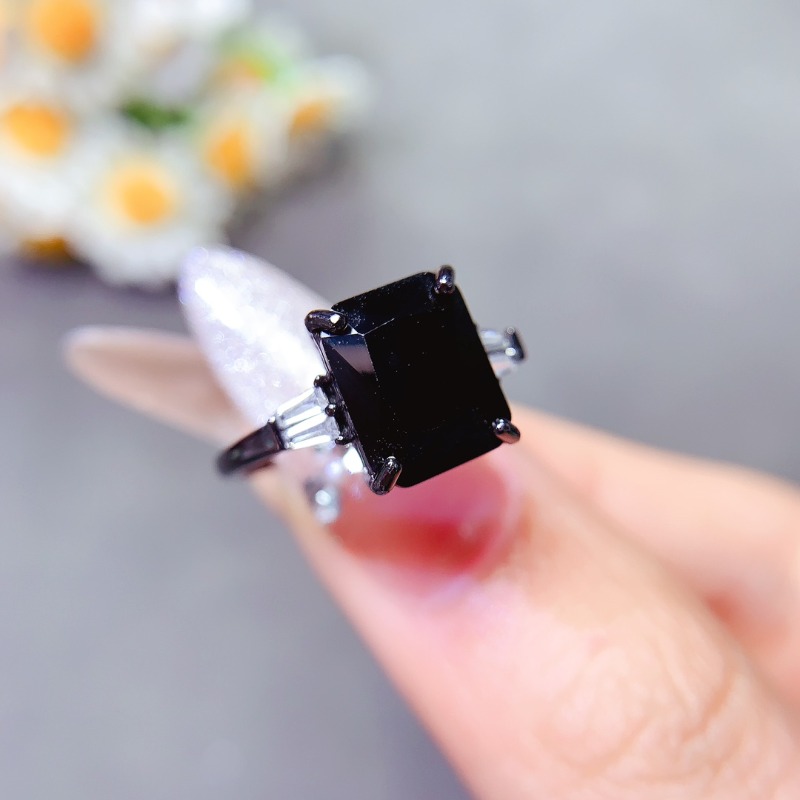 Jewelry Making University - Natuurlijke rechthoek zwarte spinel ring voor